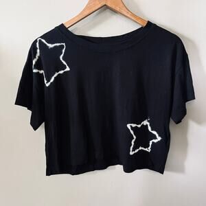 Sundown by Splendid T Shirt Black Star Cropped Knit Cotton Summer Beach Casual M